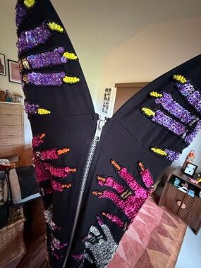 Black Sequin Embellished V-Neck Jumpsuit